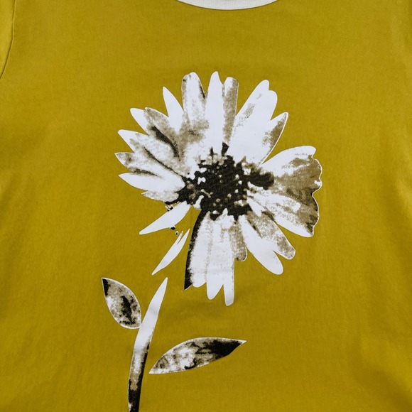 MISSLOOK‎ Women Mustard Yellow Graphic Flower Ringer Tee T Shirt Size L - Picture 3 of 6